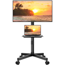 KKTONER Mobile TV Cart for 23 to 60-inch LCD LED Flat Screen/Curved TVs Floor TV Stand on Wheels with Height Adjustable Shelf Max VESA 400x400mm Roll