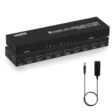 TCNEWCL 4K HDMI Splitter 1 in 8 out, 8 way Audio Video Distributor, Supports 3D, EDID, HDCP, with UK Powered Supply