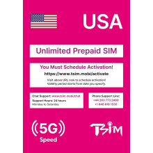 USA SIM Card for Travel to the USA. PrePaid. T-Mobile network with Unlimited Data, Calls and Texts. New Upgraded 5G SIM Card! (5 Day)