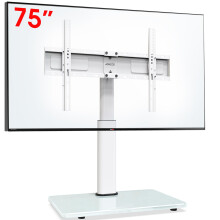 AOKCOS Table Top TV Stand for 32-75 inch TVs up to 45kg,Height Adjustable 900mm & Tiltable,with toughened Glass Base & Cable Management,Max VESA 600x