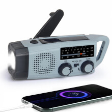 GEMMAC Emergency Radio with Solar/Hand Crank/Battery Powered Radio, 2000mAh Power Bank Wind Up Radio AM/FM/SW IPX5 Survival Kit, LED Torch & SOS Alar