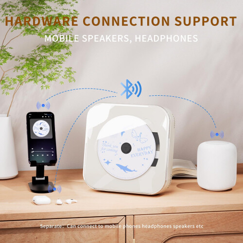 Portable CD Player with Transparent Lid, Speakers, Bluetooth, USB Port 2