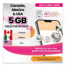 Love Mobile Data Only Sim Card - International Multi-Network 4G/5G Prepaid Pay As You Go Data Sim for Mobile Phones, WiFi Routers, & More, Mexico, Ca