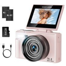 Nsyee 5K Digital Camera, with WIFI Transfer, 75MP Autofocus YouTube Vlog Camera, 180 Flip 3 Inch Screen, with 64G SD Card, 18x Digital Zoom, Compact
