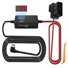 Dash Cam Hardwire Kit USB C to OBD Power Cable for Dash Camera Cars GPS Hard Wiring Kit 12V-24V to 5V with LCD Display Parking ACC Mode 3 Stage Low V