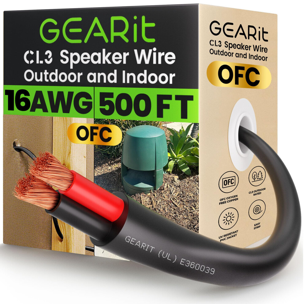 Gearit Outdoor Speaker Wire Ofc 2X1.5mm (152.4 Meters - ) Oxygen-Free Copper - Hi-Fi Audio Cable For Direct Burial In Ground/In-Wall / Cl3 Cl2 Black 32154856