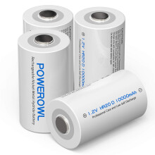Rechargeable D Batteries 4 Pack, POWEROWL Rechargeable Battery D 10000mAh, 1.2V Low Self Discharge NiMH D Size Battery
