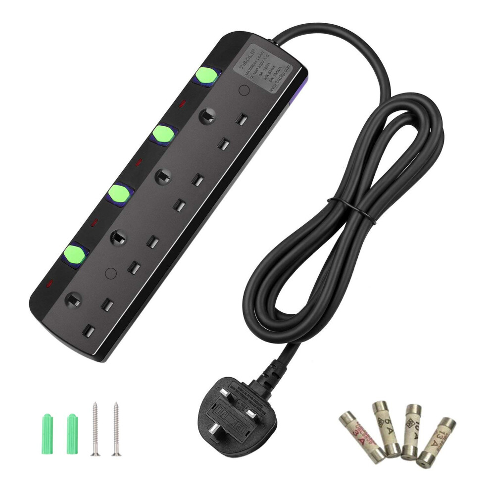 Photos - Electrical Wire & Cable TISDLIP Extension Lead with Switch 4 Gang 1.8 Metre Black Power Strips Wall Mountable