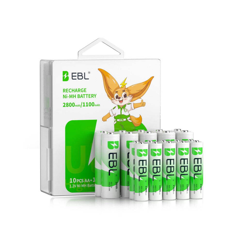 Ebl Rechargeable Batteries Combo, Aa 2800Mah (10 Counts) And Aaa 1100Mah (10 Counts) High Capacity Precharged Ni-Mh Rechargeable Batteries With Batte 14300578