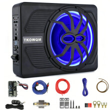 TKOWQM Slim Under Seat Powered Car Subwoofer,10”800W Subwoofer Stereo Surround Sound, Built-in Car/Track Audio Amplifier with Blue LED Ambient Light