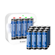 Kratax AA Rechargeable Lithium 1.5V Batteries 16Pack with Fast Charger - 3000mWh High Capacity Constant Output Rechargeable AA Battery,1600 Cycles Lo