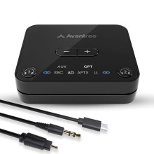 Avantree Audikast 3 - Bluetooth 5.3 Transmitter for TV with Optical or AUX Audio Output Port, aptX-Adaptive, Dual Link for 2 Headphones, and 100ft Lo