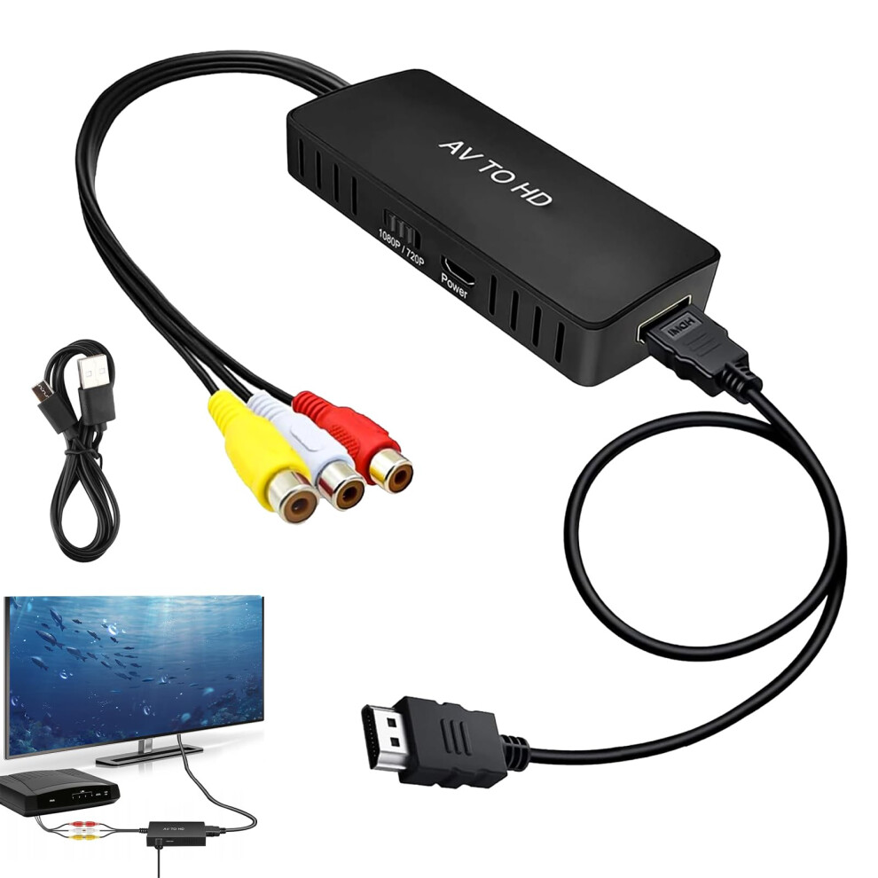 Rca To Hdmi Converter, Av To Hdmi Converter Adapter With Hdmi Cable, 1080P/720P Composite Cvbs Video Audio Converter For Ps2 Ps3 Stb Xbox Vhs Vcr Blu 5003537221288