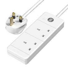 SLx Extension Lead 1m 2 Way Gang Socket 13A UK Plug 3 Pin Mains Power Extension Cord Compact Travel Power Strip White
