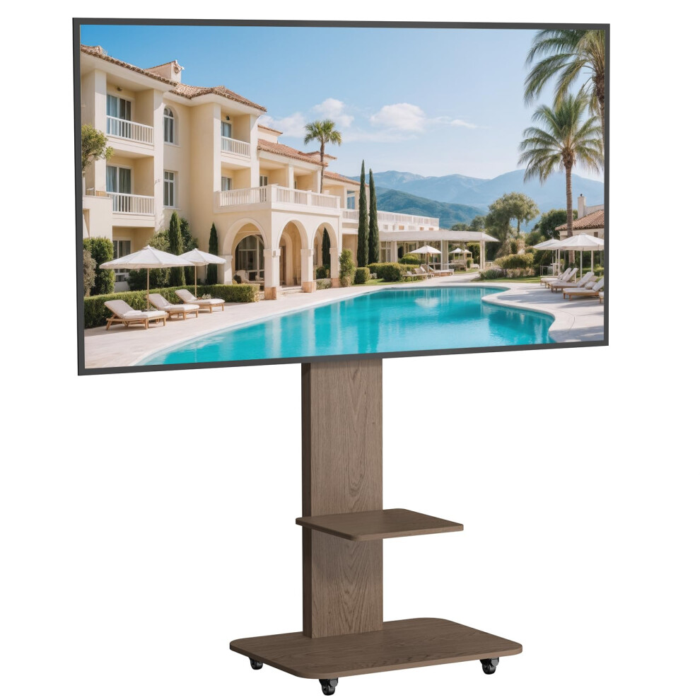 Unho Floor Tv Stand Wood, Universal Tv Mount With Wheels For 40-75 Inch Lcd Led Tvs Height Adjustable And Cable Management Max Vesa 600X400mm 5001245655586
