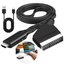 Scart to HDMI Converter, All-in-One Video Audio Scart Lead to HDMI Adapter with USB Power Cable HD 720p/1080p Plug and Play for HDTV DVD Player Monit