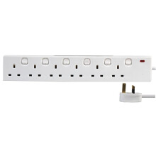 PRO ELEC - Individually Switched Extension Lead, 6 Socket, 5 Metres, Neon On Light (White)