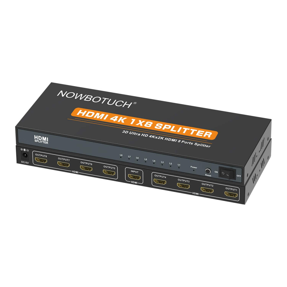 Nowbotuch Hdmi Splitter - 1 In 8 Out Display Switch With Duplicate/Mirror Function, Ver 1.4 Certified For Full Hd 1080P High Resolution 3D Support 84182012
