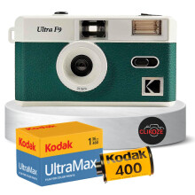 Reusable Film Camera Bundle includes a Green Kodak Ultra F9 Film Camera, Kodak Ultramax 35mm Film 36 Exposures and Clikoze Camera Film Photography Ti