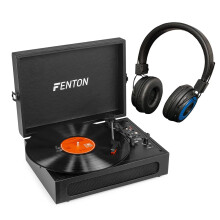 Fenton RP118B Briefcase Record Player with Bluetooth Headphones, Vinyl Turntable with Wireless Streaming, USB MP3 Encoding, Built-In Stereo Speakers,