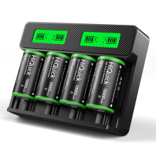 HiQuick Rechargeable D Batteries With Charger, 4 Bay LCD Universal Battery Charger For 3.7V Lithium-ion 18650 21700 14500 26650 18350 and 1.2V Ni-MH