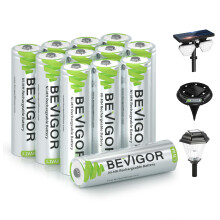 BEVIGOR Solar AA Rechargeable Batteries, 12 Pack 1000mAh 1.2V NiMH 1300 Cycles High Capacity AA Batteries Pre-Charged for Landscape Path Lights,Pathw