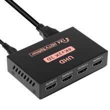 HDMI Splitter, 1 in 4 out 4K@30HZ HDMI Adapter for 4 Monitors, 4 Way Box Hub UHD Synchronous Audio Video Transmission with Power Cable for HDTV, Proj