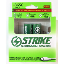 18650 Battery Lithium Ion 2 Pack BMS Protected Smart LED 3.7V 8100mWh USB-C Rechargeable with Charging Cable, No Charging Box Needed!