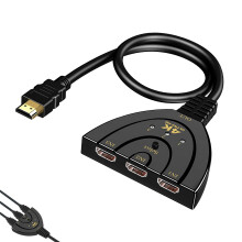 4K 3 Port HDMI Switch, HDMI Switch 3 in 1 Out Splitter with Gold Plated Connectors, Supports Full HD 1080p and 3D, Manual Switcher for Multiple Devic