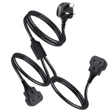 2-in-1 Double Socket Extensions, 2 Way Short Extension Lead(3m), UKCA,CE Certificatized, Tough and Fireproof Black Extension Lead, H05VV-F 3 * 1.25mm