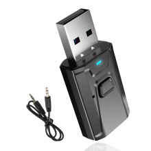 USB Bluetooth 5.0 Dongle Adapter with 3.5mm AUX, 4-in-1 Car Bluetooth Wireless Audio Transmitter Receiver, Plug and Play BT 5.0 Adapter for TV, PC, H