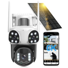 Abiso 6K Solar Security Camera Outdoor Wireless, 5GHz/2.4GHz WiFi 360 PTZ Cameras for Home Security with Triple-Lens, Auto Tracking, Motion Detectio