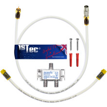 1STec Virgin Media Technetix Passive Wideband Signal Splitter 2m Cable & Short Link Lead with Screw-on Connectors for TiVo Set Top Box Superhub Inter