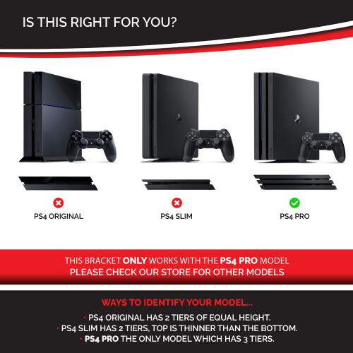 Dynas Wall Mount For PS4 Pro Console - Compatible with PlayStation 4 Pro (Black) 1
