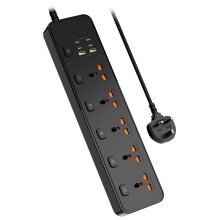 Jasni 3M/9.84FT Extension Lead 5 AC Way with 2 USB+4 Type-C Slots(5V 4.2A), 13Amp UK Plug Power(3250W/13A),Bold Extension Cord with Fuse Surge Protec