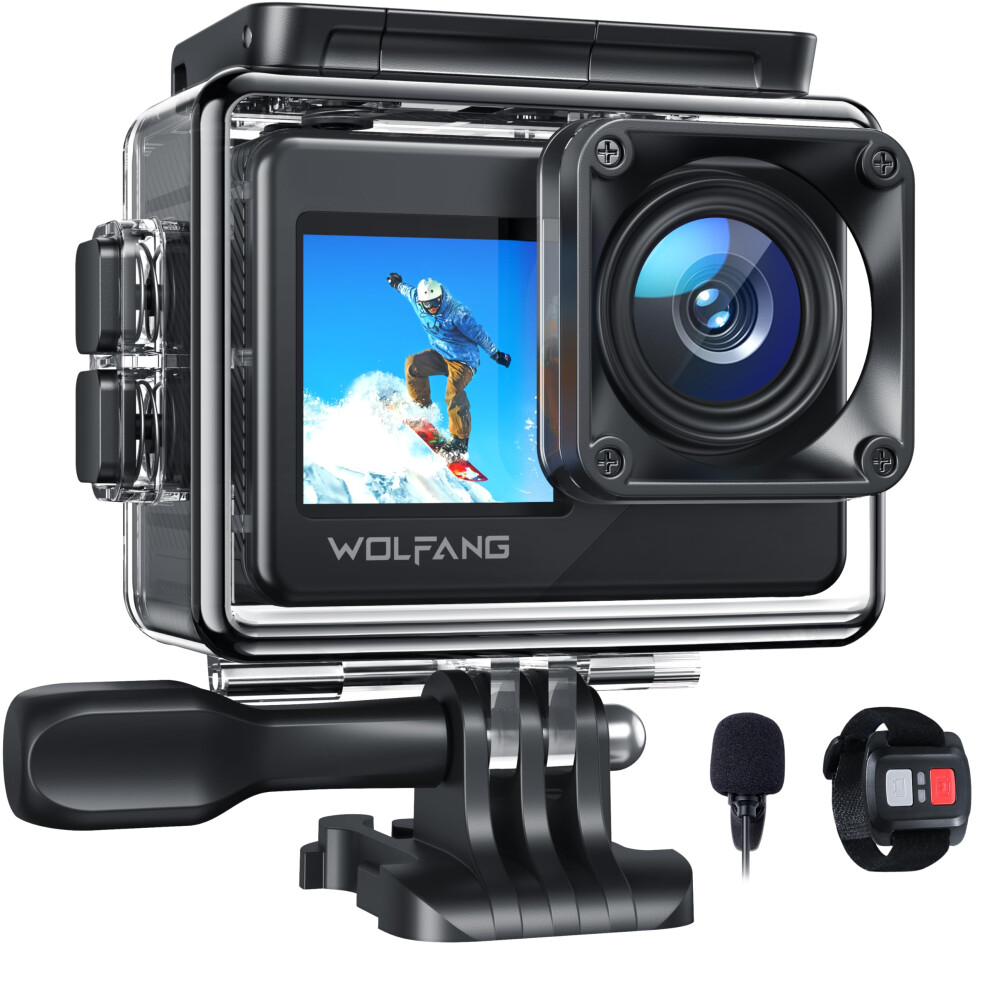 Wolfang Ga120 4K 20Mp Action Camera, 40M Waterproof Underwater Camera For Snorkeling, 170 Wide Angle Wifi Dual Screen Vlogging Camera With Eis, Exte 5000482778188