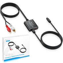eSynic Upgraded RCA to Optical Spdif Converter Bulit in Cable Aluminum Analog to Digital Audio Converter with Optical Cable for Record Player & CD Pl