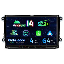XTRONS 9" Android 14 DAB+ Car Stereo for VW Candy Golf Jetta Passat Touran Skoda Yeti Seat, Octa Core 4+64GB Radio Player 4G AKM DSP 2K CarAutoPlay A