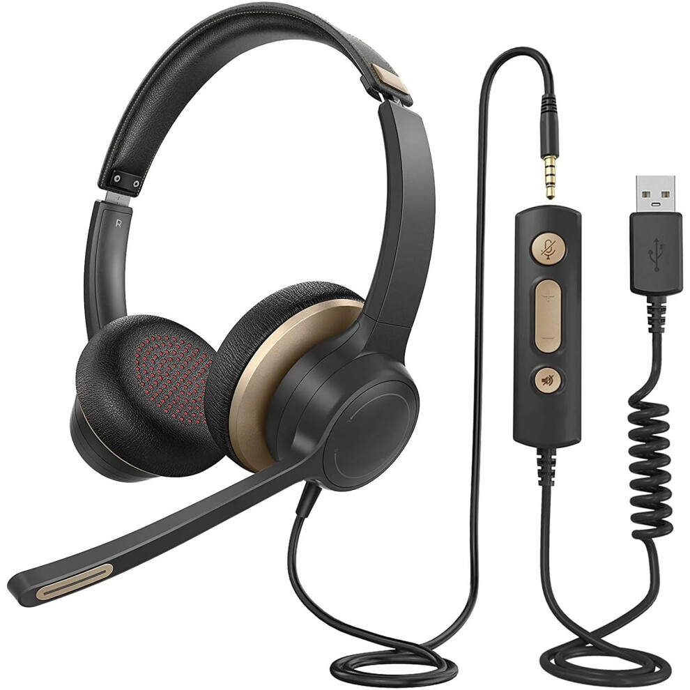 Rigwig Hc6 Headset With Noise Reduction Mic Adjustable Headband, Line Control, Microphone For Call Centre, Skype/Webinar, Team Call () Black/Gold 35606987