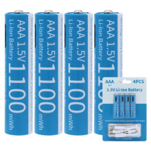 Tosiicop AAA Rechargeable Lithium Batteries - 4 Pack USB-C Rechargable Li-Ion Battery 1.5V 1100mWh with 4 in 1 USB to Type-C Charger Fast Charging Ca