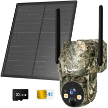 DFGRD 4G LTE Cellular Security Camera Outdoor Solar, 2K HD PTZ Wildlife Camera Wireless Trail Camera with Night Vision, PIR Motion Detection, 0.2s Tr