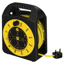 SLx Extension Lead 15m 4 Socket Extension Reel, Heavy Duty Extension Cable Thermal Cut Out Extension Lead for Garden Lawn Mower Office 13A Fused UK P