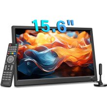KCR Portable Digital TV, 12V DVB-T2 TV, HDMI/AV/USB Inputs, Remote Control, 12V Car Charger Compatible,15.6inch,Black