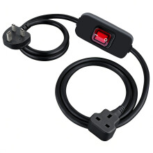 Black Extension Cord with On/Off Switch, 2M（200cm） 6A 250V 1400W, UK 3-Prong Male to Female Plug, Insulated & Flame Retardant, Indoor Power Cord
