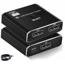 DisplayPort Switch 8K Bi-directional DP Switcher 1 in 2 out / 2 in 1 out High Speed Splitter DP Switch Converter Use DP Version 1.4 Cable Supports 8K