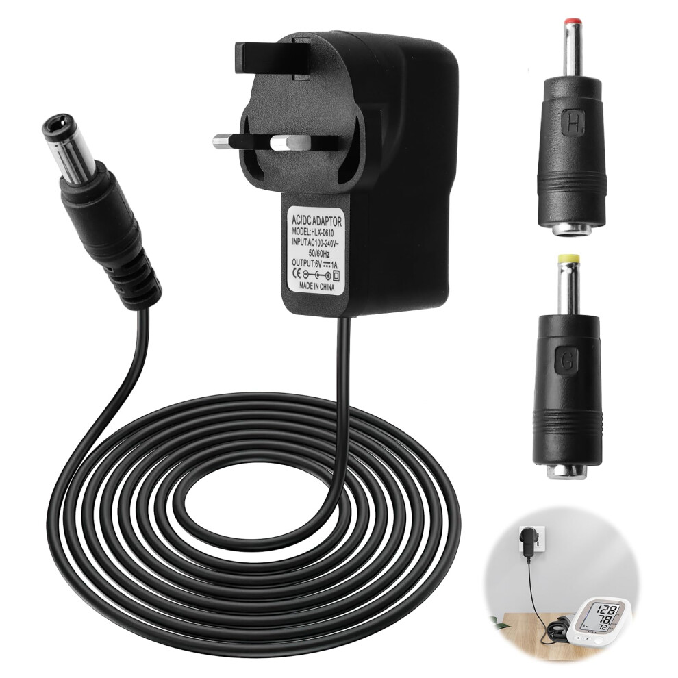 Photos - Cable (video, audio, USB) 6V 1A Power Supply, AC/DC Adapter 100-240V 50/60Hz to 6V DC Charger with 5.5x2.1mm, 3.5mmx1.35mm, 4.0mmx1.7mm Plug for Atomi
