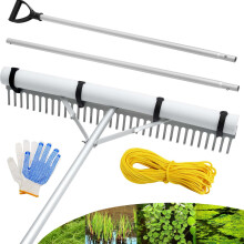 36 Inch Aluminum Lake Weed Rake with 11 Ft Handle and Floats for Pond and Shoreline Cleaning
