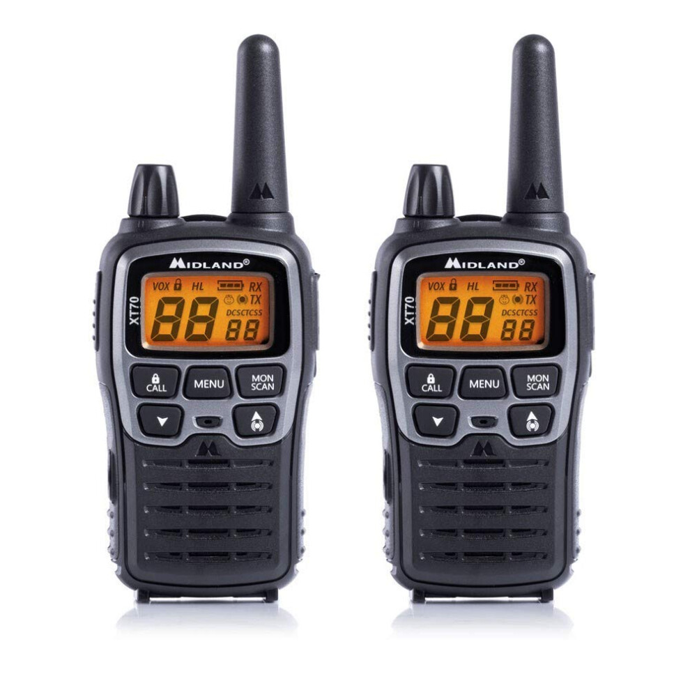 Midland - 2 Walkie Talkies Xt70, Walkie Talkie 93 Channels - 69 Lpd/24 Pmr446 Licence-Free, Dual Band 2 Way Radio, 18H Battery Life, 12Km Range, Fast Red/Black 81303977