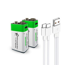 USB 9V Lithium ion Rechargeable Battery, High Capacity 650mAh Rechargeable 9V Battery, 1.5 H Fast Charge, 1200 Cycle with Type C Port Cable, 2-Pack