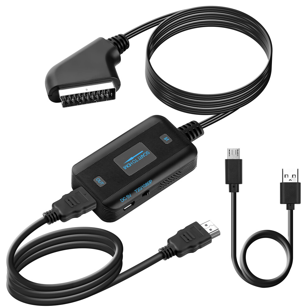 Kuyia Scart(In) To Hdmi(Out) Converter - Hdmi & Scart Cable For Video & Audio Upscale - Adapter For Hdtv, Monitor, Projector, Stb, Vhs, Xbox, Ps3 87041934